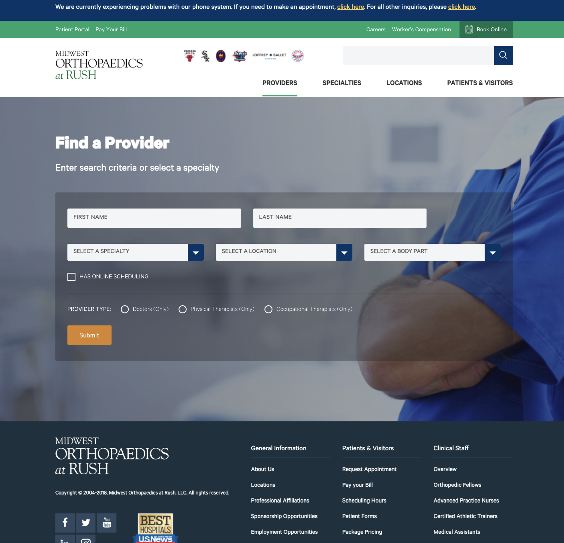 Midwest Orthopaedics at Rush website view